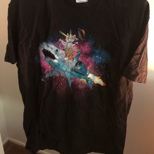 Cat riding shark tee